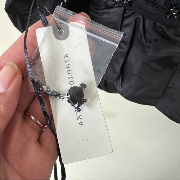 NWT By Anthropologie Beaded Satin Crop Tank  in Black Size Large - Picture 8 of 10